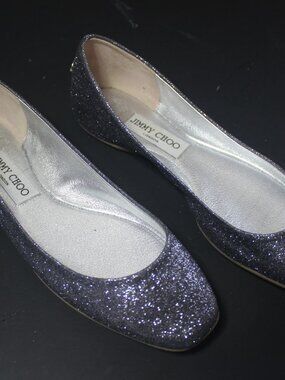 NWOB JIMMY CHOO  SILVER/METALLIC GRAY GLITTER BALLET FLATS SZ ( 37) SZ 7